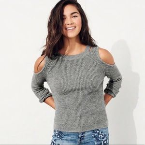Hollister Gray Cutout Cold Shoulder Sweater
